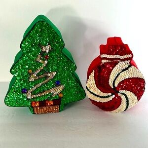 Holiday Decor Set of 2 Embellished Satin Lined Xmas Tree & Ornament Gift Boxes